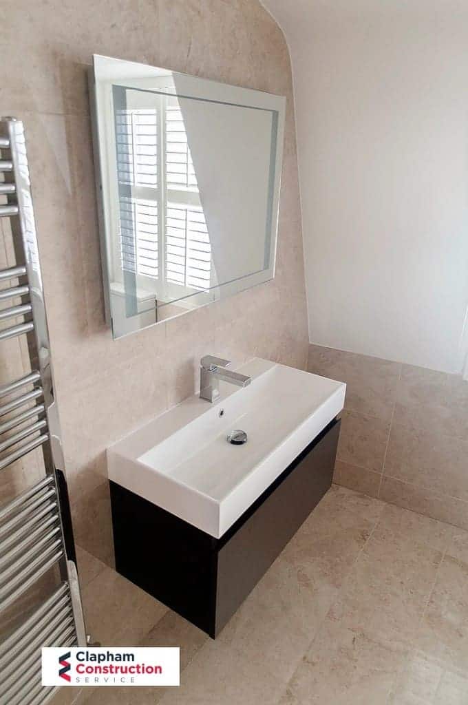 finished loft extension bathroom floating sink