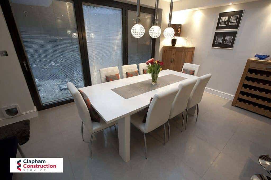 open planned kitchen home extension dark bi-folding doors
