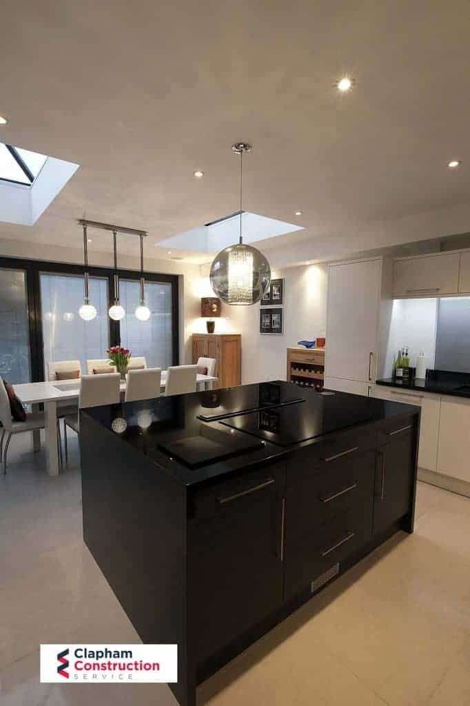 home extension open planned kitchen dark island