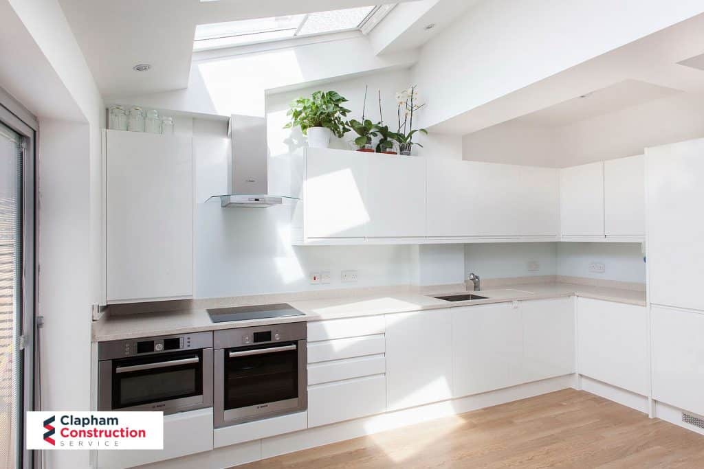haverlock-road-home-extension-kitchen- completed kitchen home extension all white
