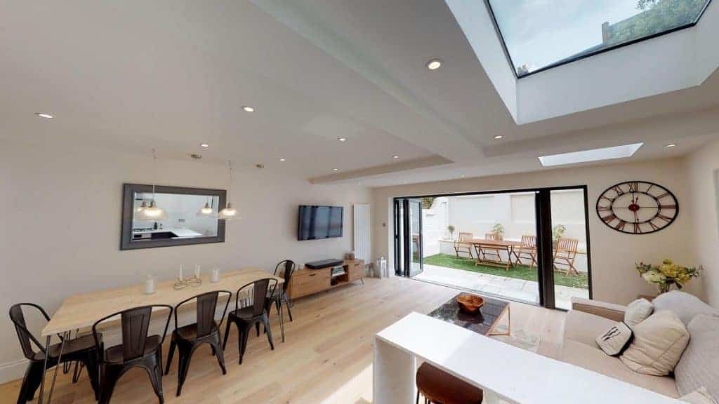 completed home extension bi-folding doors black