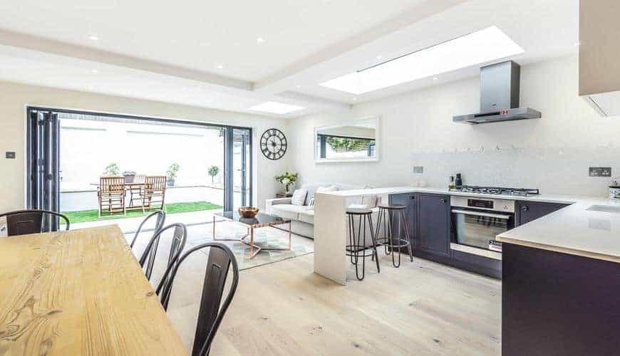 open planned kitchen with bi-folding doors home extension
