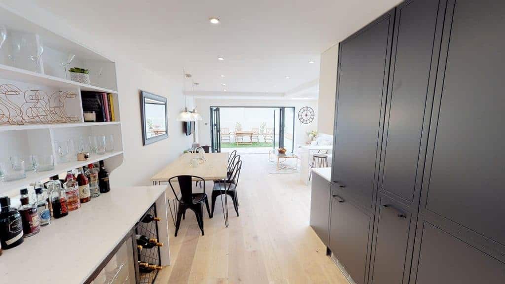 completed home extension bi-folding doors open kitchen diner