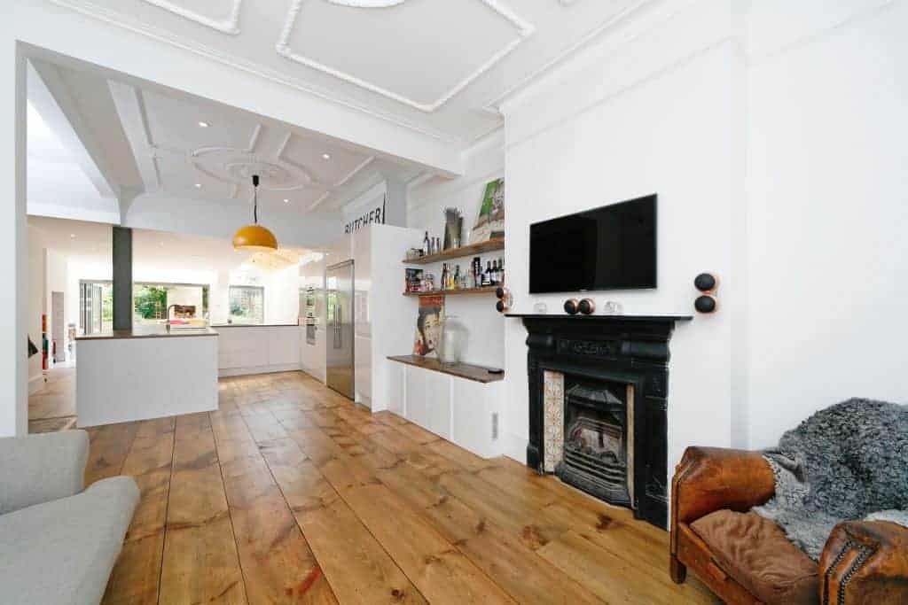 completed home extension fireplace