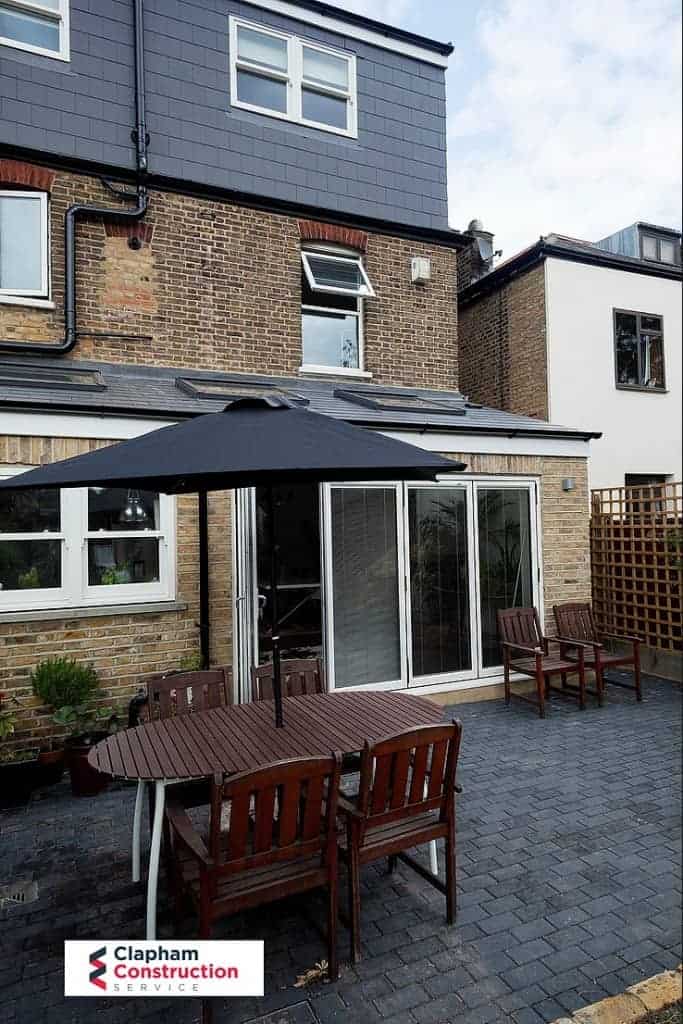 finished home extension with grey garden styling