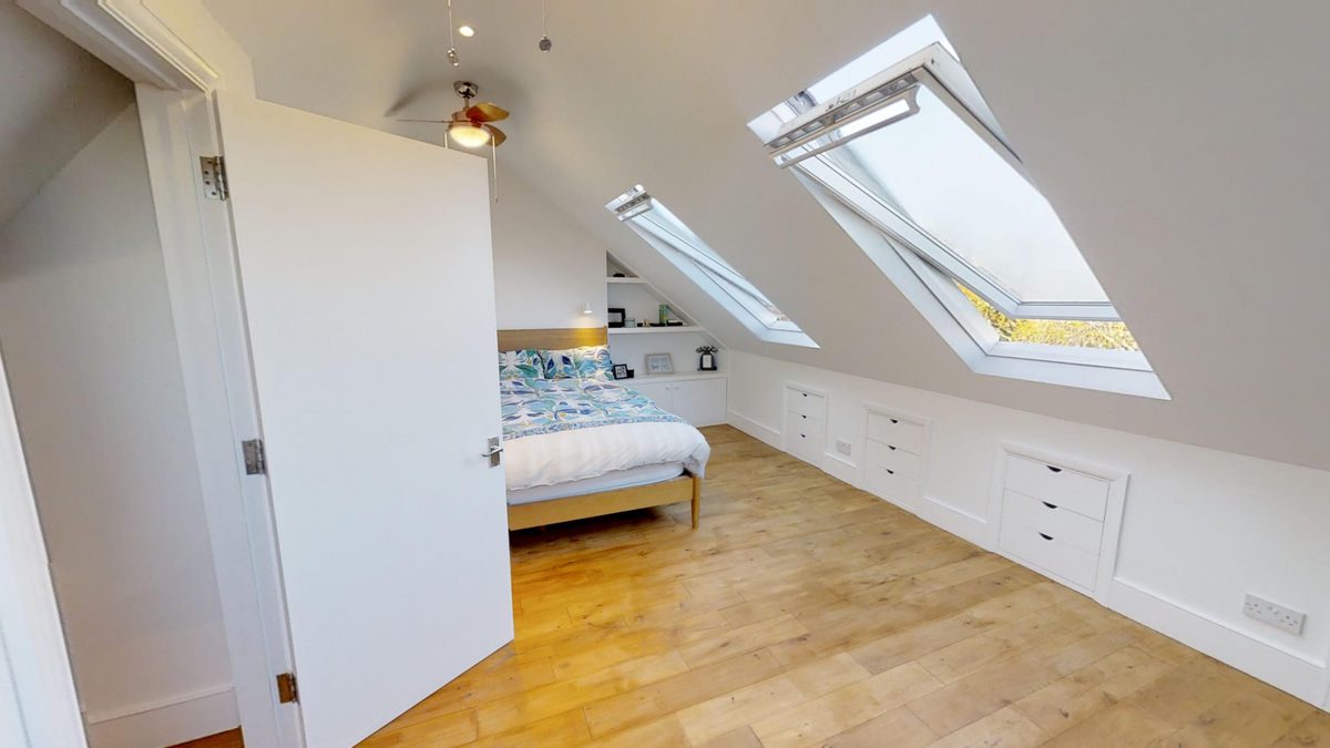 loft extension completed double skylight wooden floor