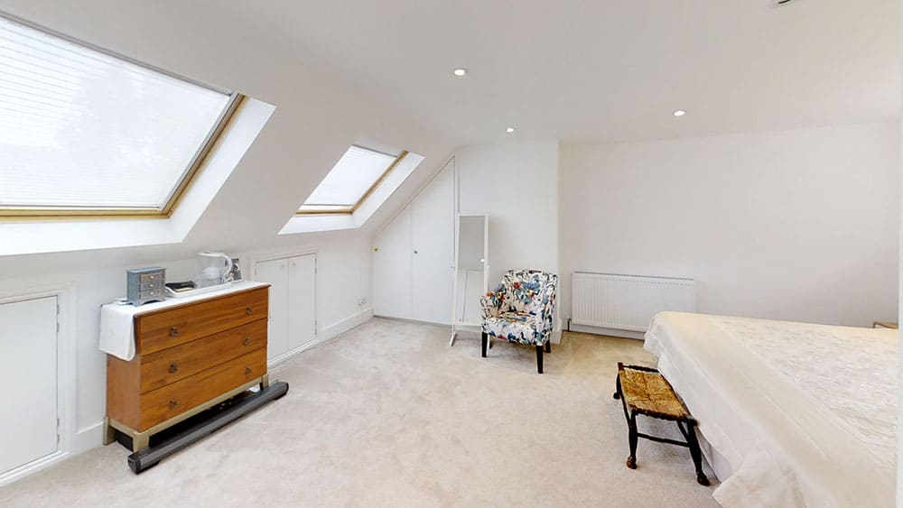 completed loft conversion master bedroom