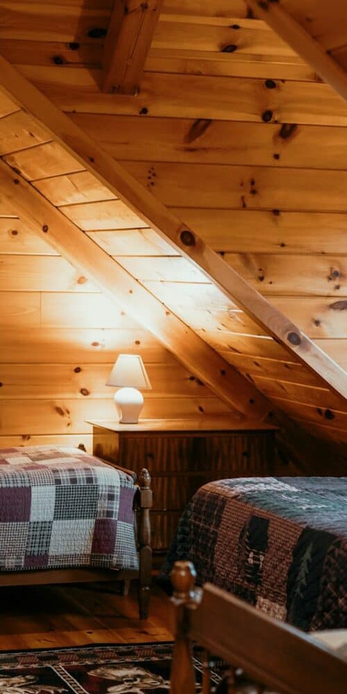 a room with a bed and a table